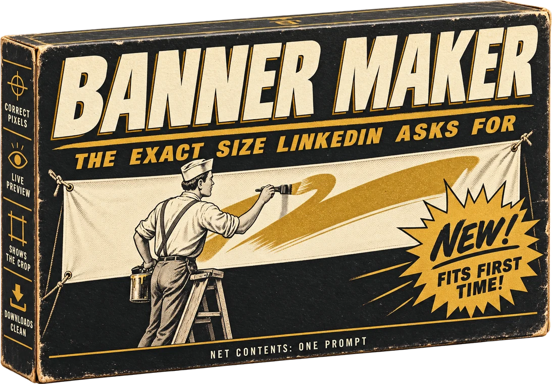 The Banner Maker box, a vintage product package with a 1950s sign painter lettering a long banner